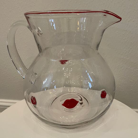 Hearts & Kisses Valentine RED LIPS Glass Pitcher 10in Viral Tik Tok New - Picture 14 of 16